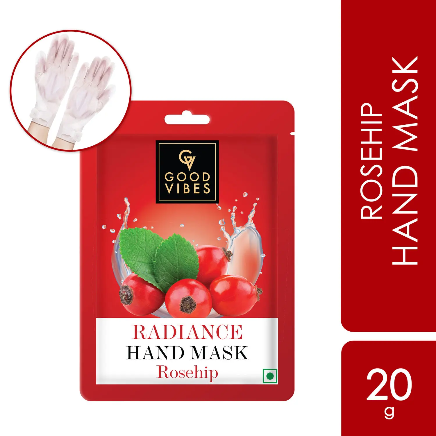 Good Vibes Rosehip Radiance Hand Mask | Glowing, Relaxing | Vegan, No Parabens, No Sulphates, No Alcohol, No Animal Testing (20 g)