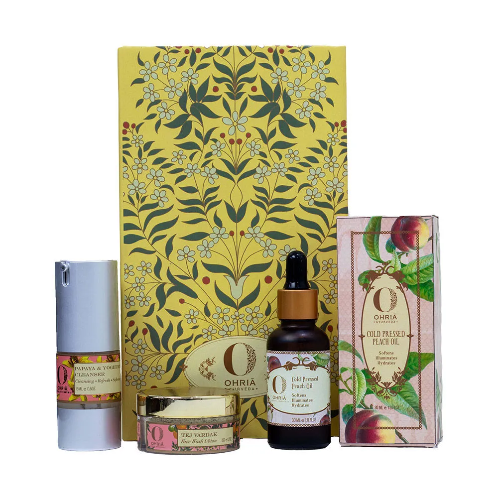 Ohria Ayurveda 'A'-Beauty Box - Cold Pressed Peach Oil + Facial Cleanser + Face Wash Ubtan