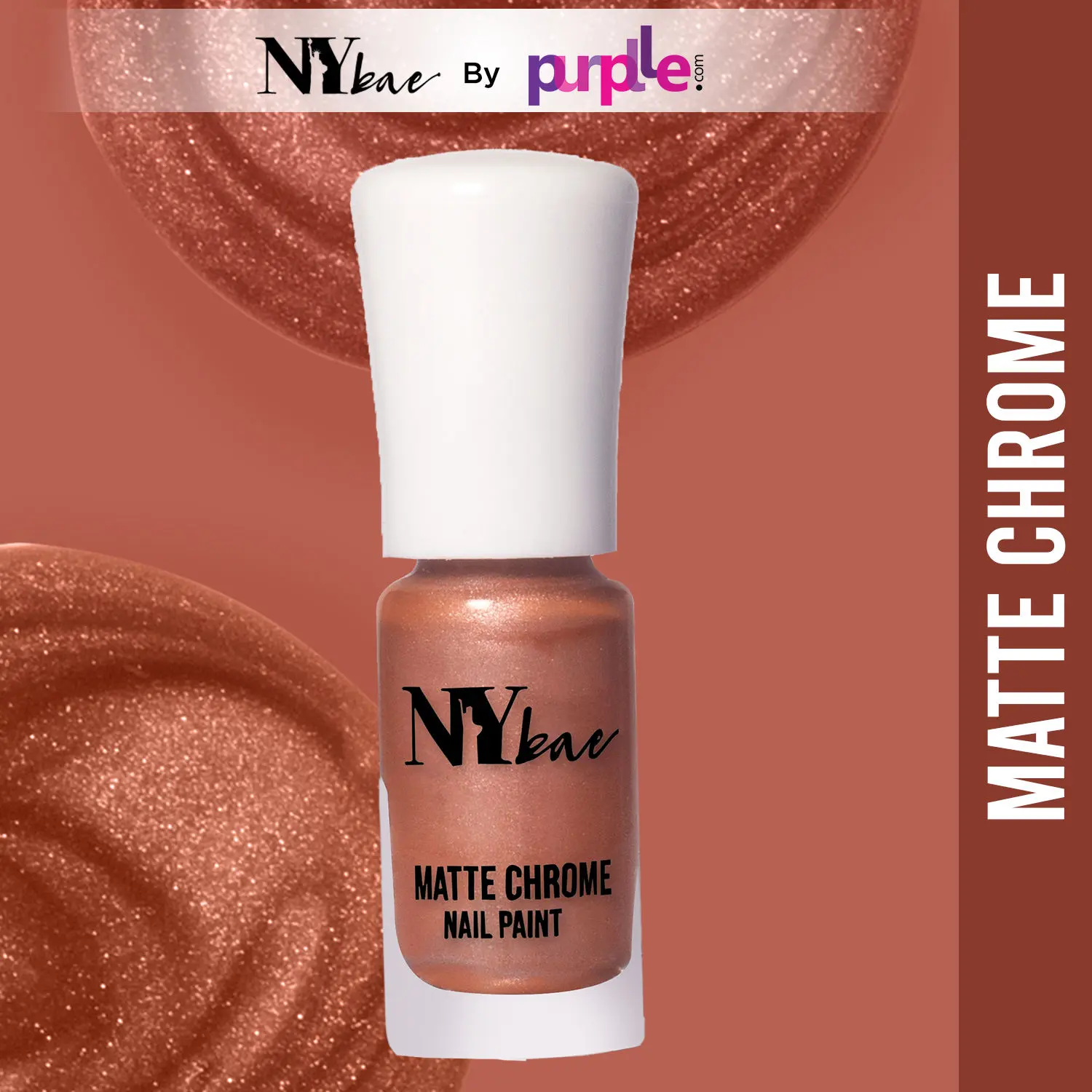 NY Bae Matte Chrome Nail Paint - Peach Lace 05 (3 ml) | Peach | Rich Pigment | Chip-proof | Travel Friendly | Cruelty Free