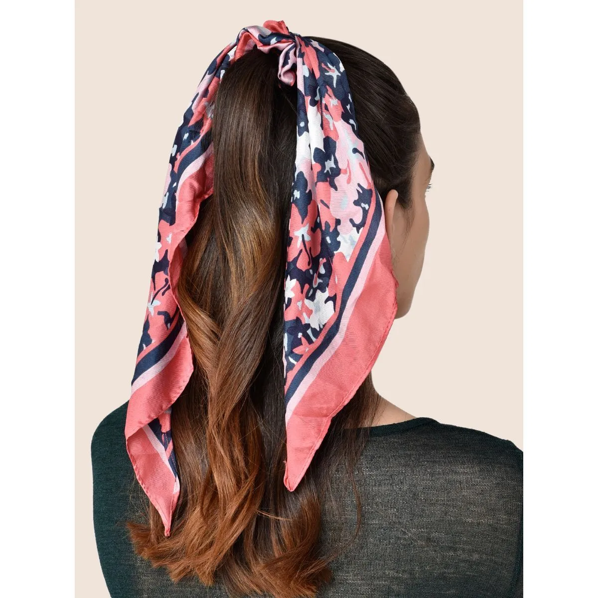 Toniq Multicolor Monet Satin Floral Printed Scarf Scrunchie Rubber Band For Women(osxxih63)