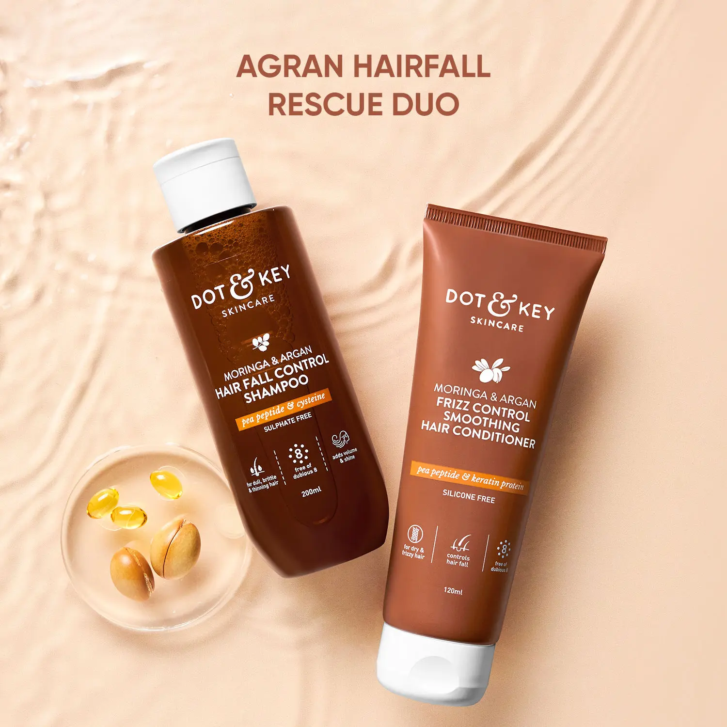 Dot & Key Moringa & Argan Oil Hair Care Gift Set for Anti Hairfall & Fizz Control - 300g | Shampoo, Hair Conditioner