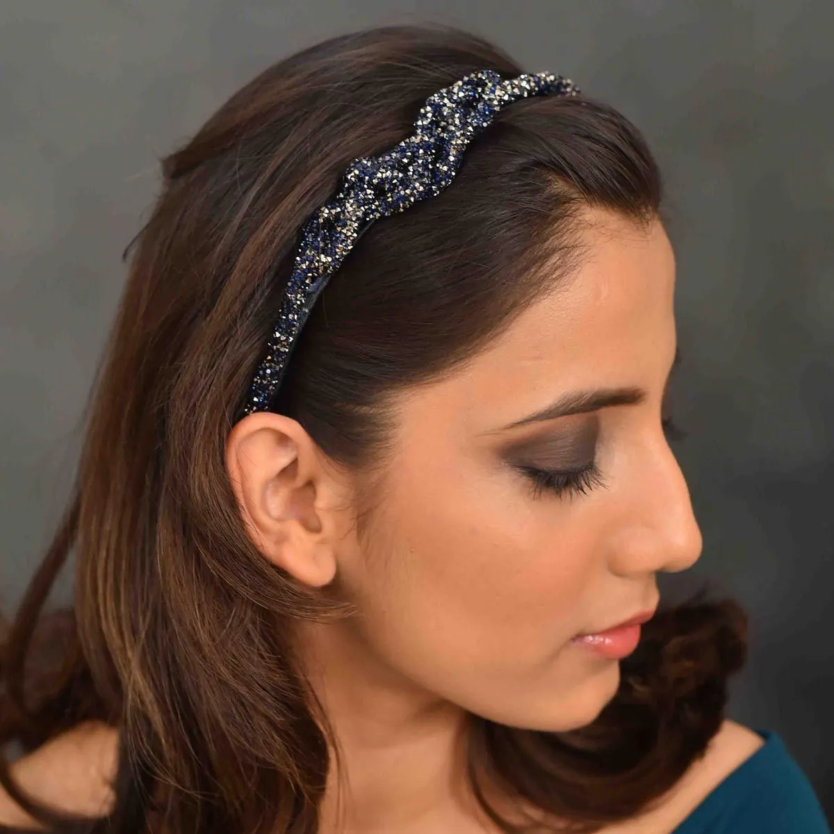 YoungWildFree Blue Glitter Shiny Knot Hair Band- Cute Fancy Bling Design For Women And Girls