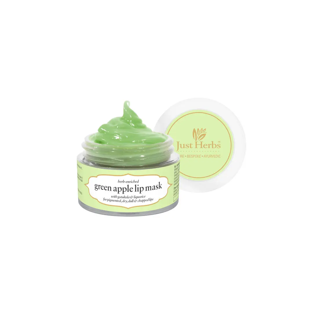 Just Herbs Ayurvedic & Vegan Green Apple Lip Mask for Chapped, Pigmented & Dark lips, 15gm