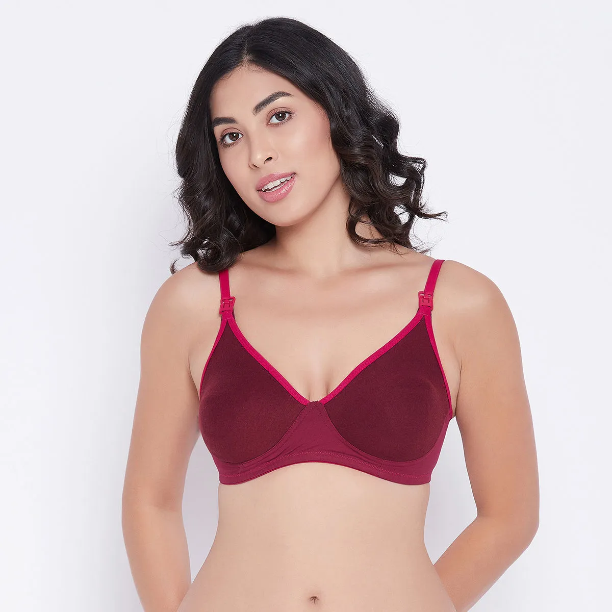 Clovia Non-Padded Non-Wired Full Cup Nursing Bra in Maroon - Cotton (32C)