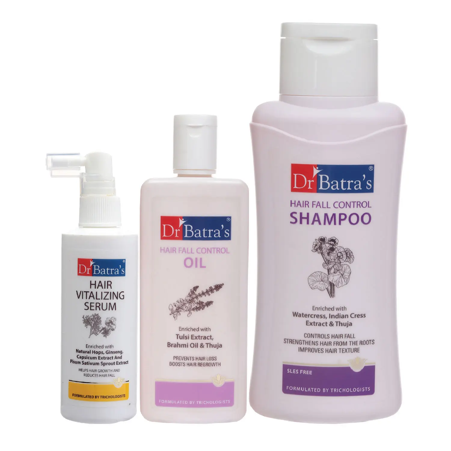 Dr Batra's Hair Vitalizing Serum 125 ml, Hair Fall Control Shampoo - 500 ml and Hair Fall Control Oil- 200 ml         