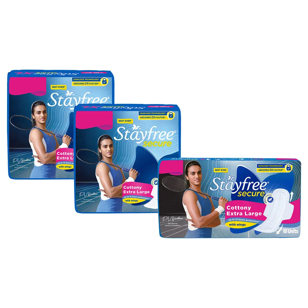 Stayfree Secure Cottony Soft Extra Large Sanitary Napkin Pads With Wings