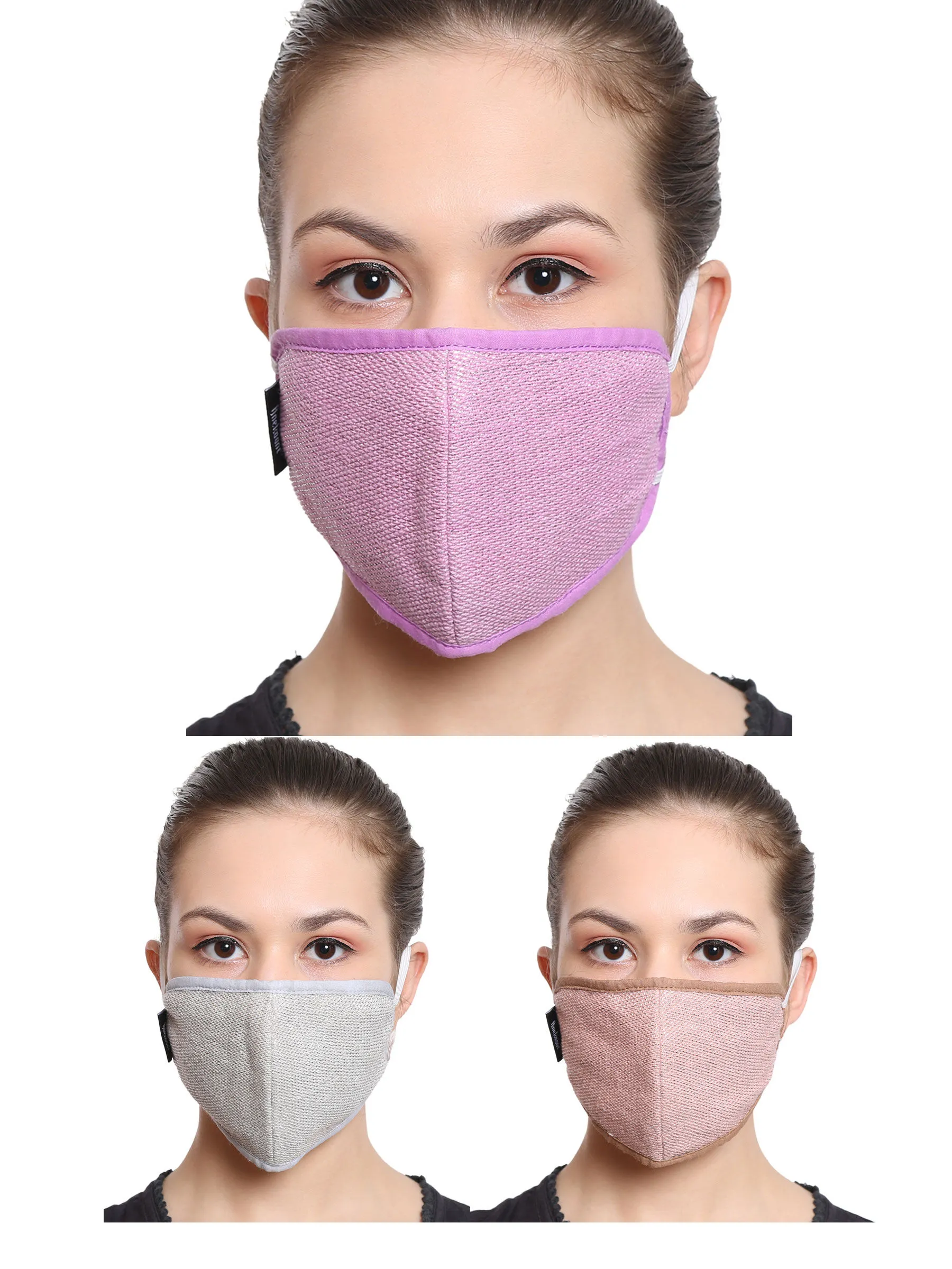 Anekaant Multicolor 3-Ply Reusable Cotton Lurex Fabric Fashion Mask (Pack Of 3)