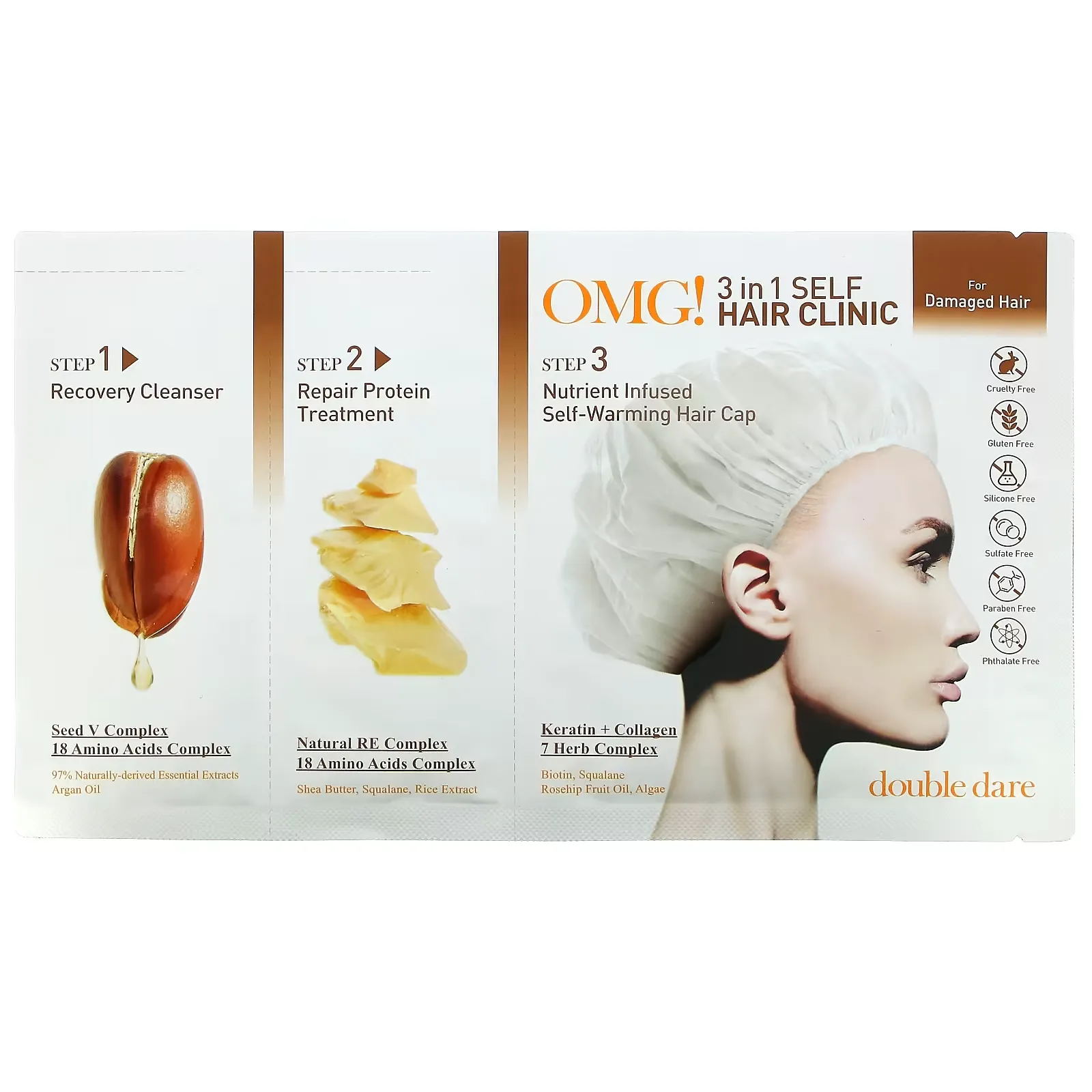 OMG! 3-in-1 Self Hair Clinic, For Damaged Hair, 3 Step Kit