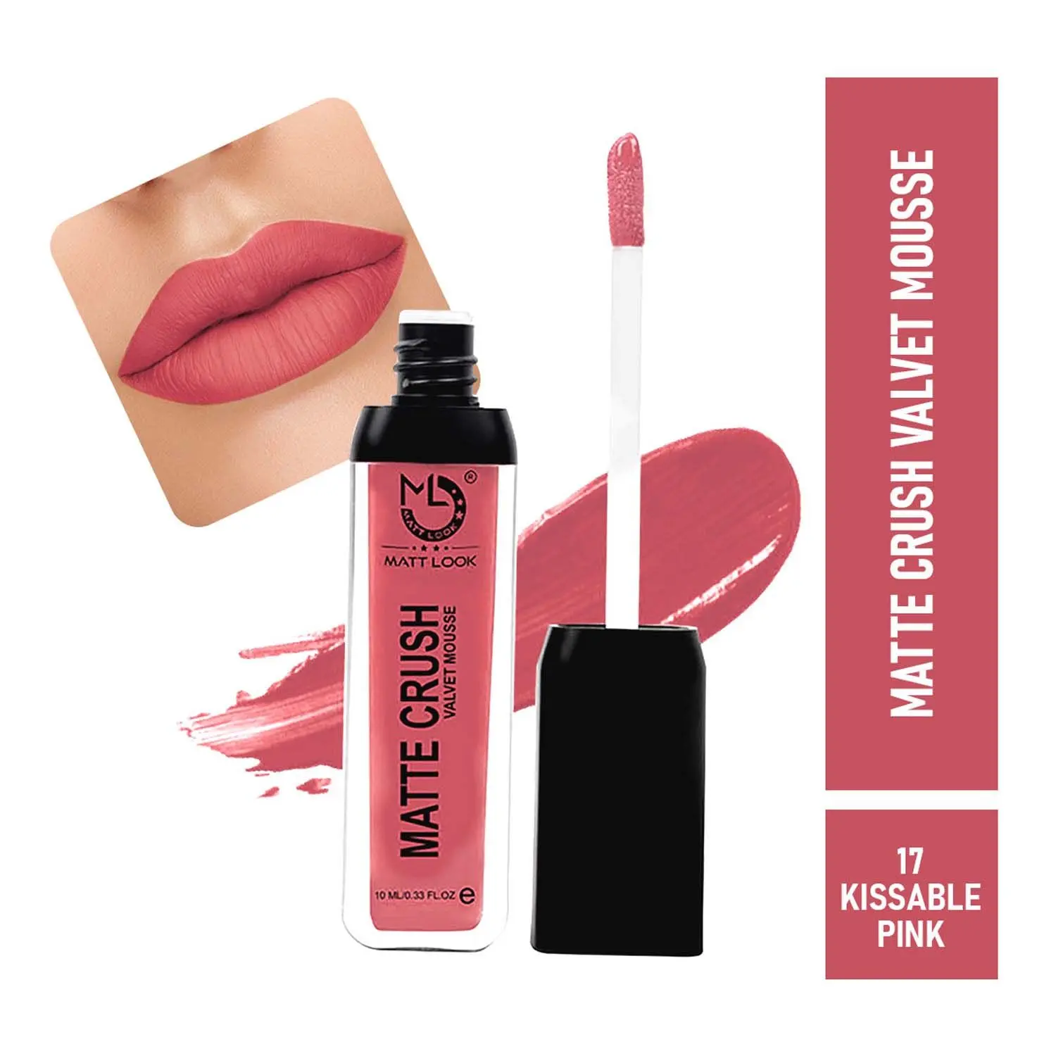 Matt look Matte Crush Velvet Mousse Lipstick, Kissable Pink (10ml)