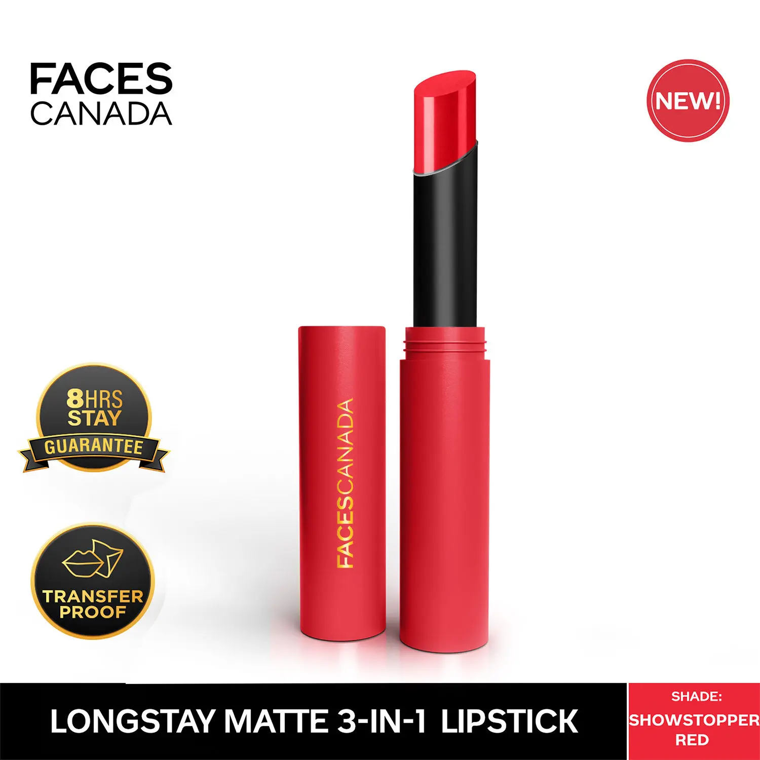 FACESCANADA Long Stay 3-in-1 Matte Lipstick Showstopper Red 09 2 gm