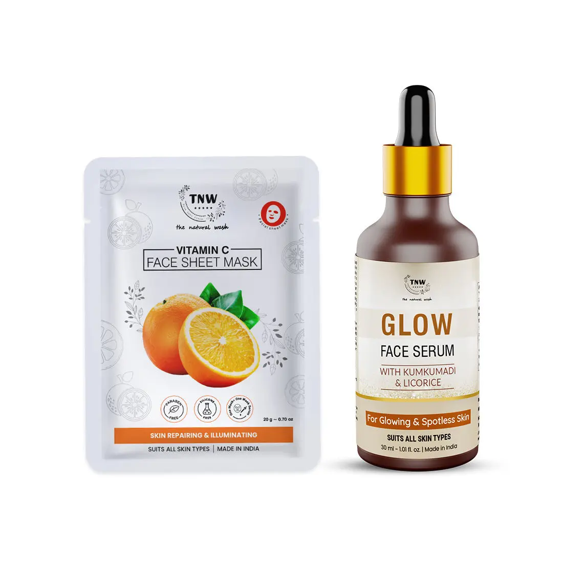 Combo of 2- Glow Face Serum 30ml & Face Sheet Mask Vitamin C