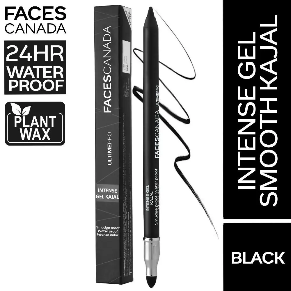 Faces Canada Intense Gel Kajal | Deepest Black | Candelilla Plant Wax | One Stroke Glide | 24hr Smudgeproof | Waterproof | Made in Germany 2 g