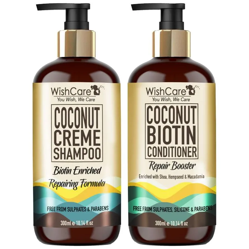 Wishcare Coconut Creme Shampoo And Coconut Biotin Conditioner