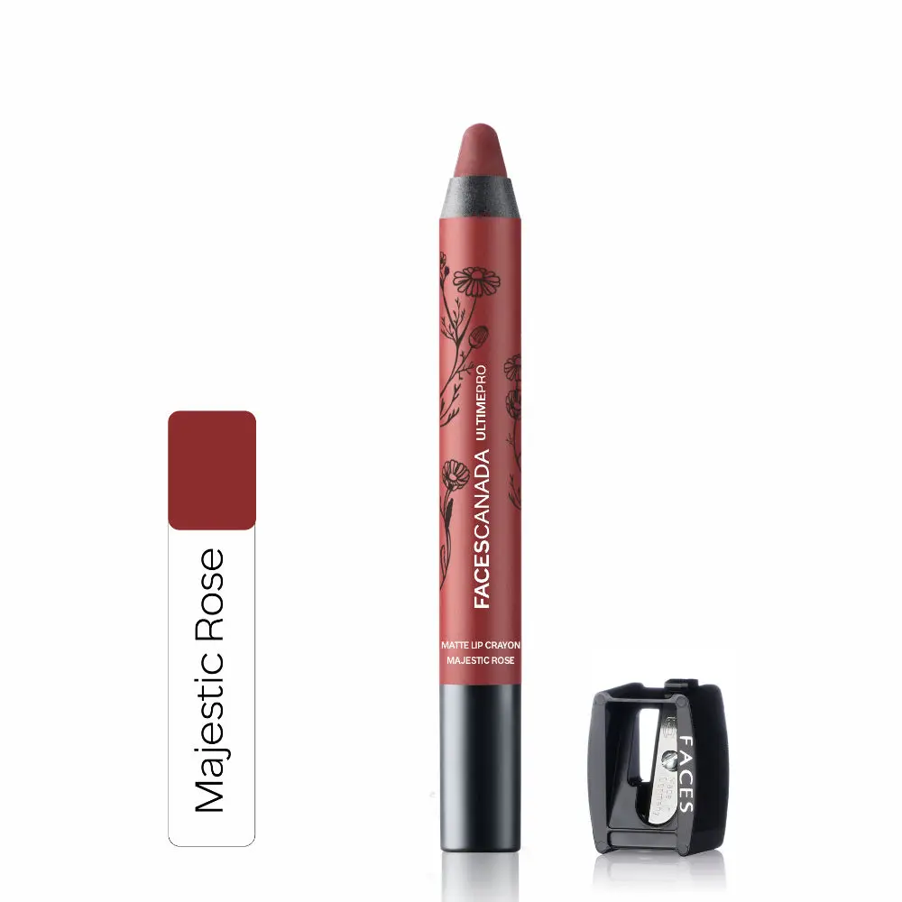 Faces Canada Matte Lip Crayon | Cocoa Butter and Chamomile enriched | One Stroke Intense Color | Smooth Glide | All Day Hydrated Lips | Shade - Majestic Rose 2.8g