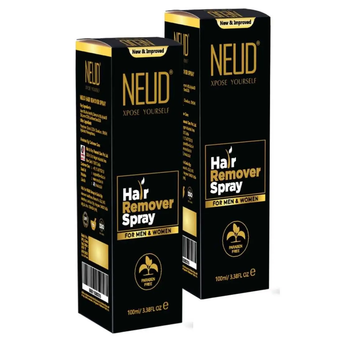 NEUD Hair Remover Spray with Neem, Jojoba and Lemon Oil for Men & Women - 2 Packs (100 ml each)