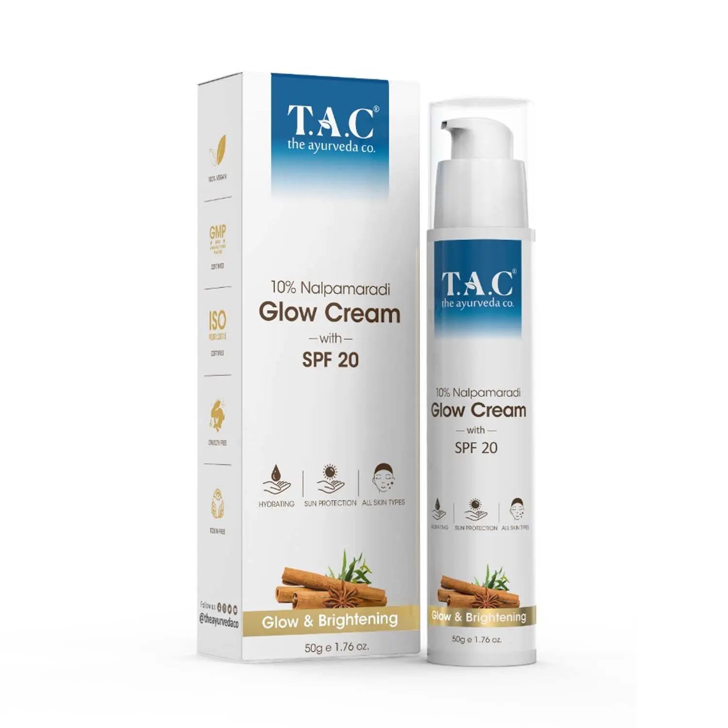 TAC - The Ayurveda Co. 10% Nalpamaradi Glow Cream with SPF 20 For Glow and Skin Brightening, 50gm