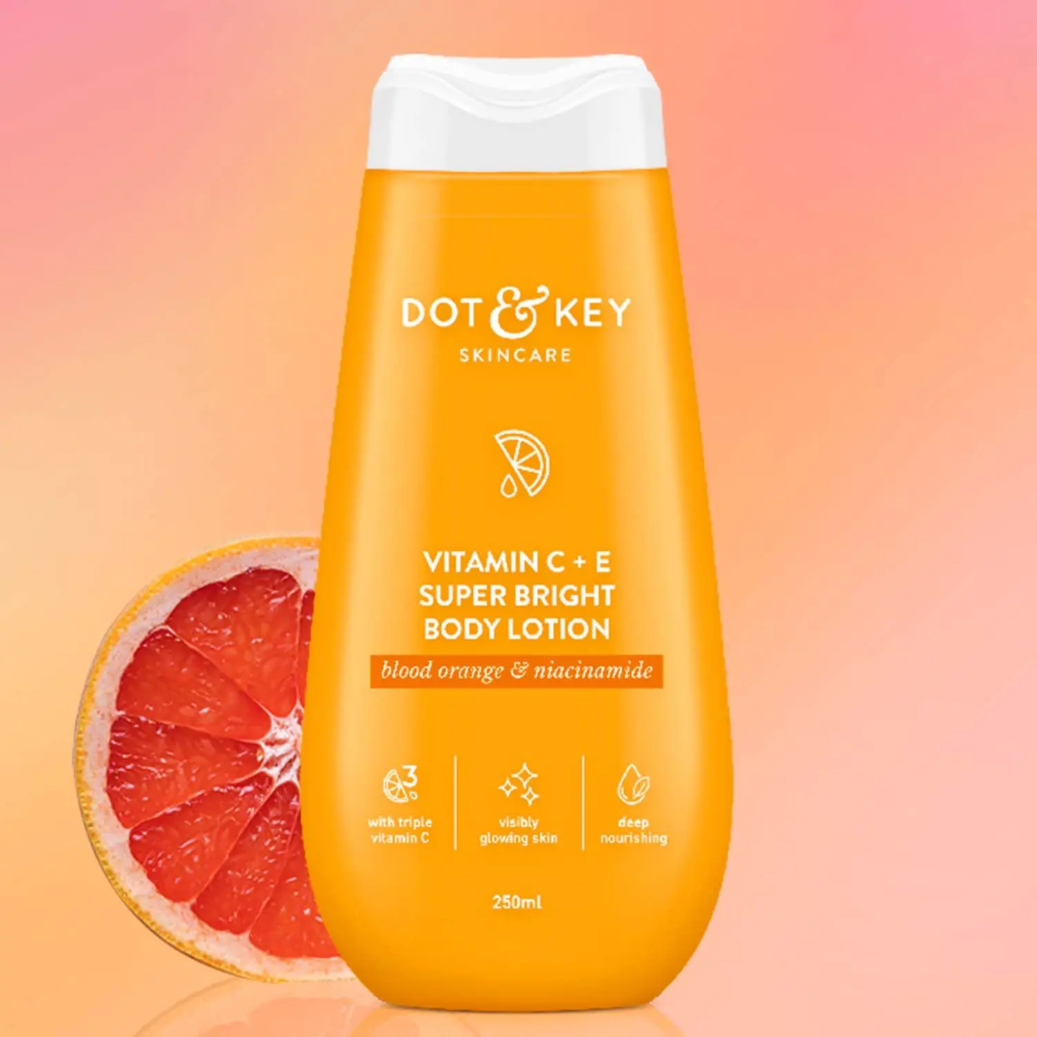 Dot & Key Vitamin C + E Super Bright Body Lotion with Blood Orange & Niacinamide | Glow Body Lotion with Triple Vitamin C for Visibly Glowing Skin & Deep Nourishing - 250ml