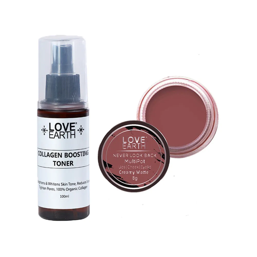 Love Earth Lip Tint & Cheek Tint Never Look Back + Collagen Boosting Toner