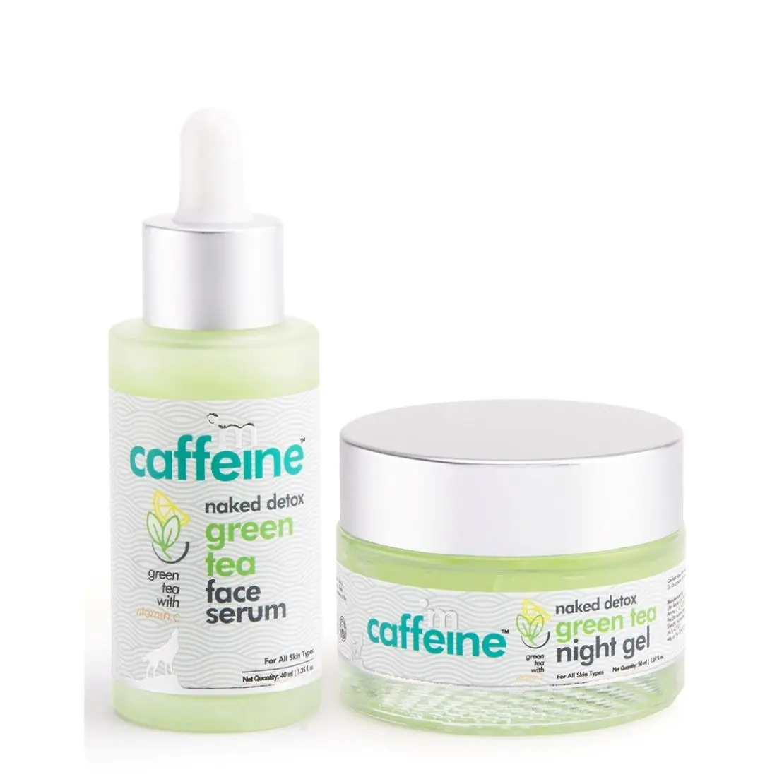 mCaffeine Green Tea Face Hydration Kit for Dull Skin | Vitamin C | Face Serum, Night Gel | All Skin | Paraben & Mineral Oil Free 90 ml