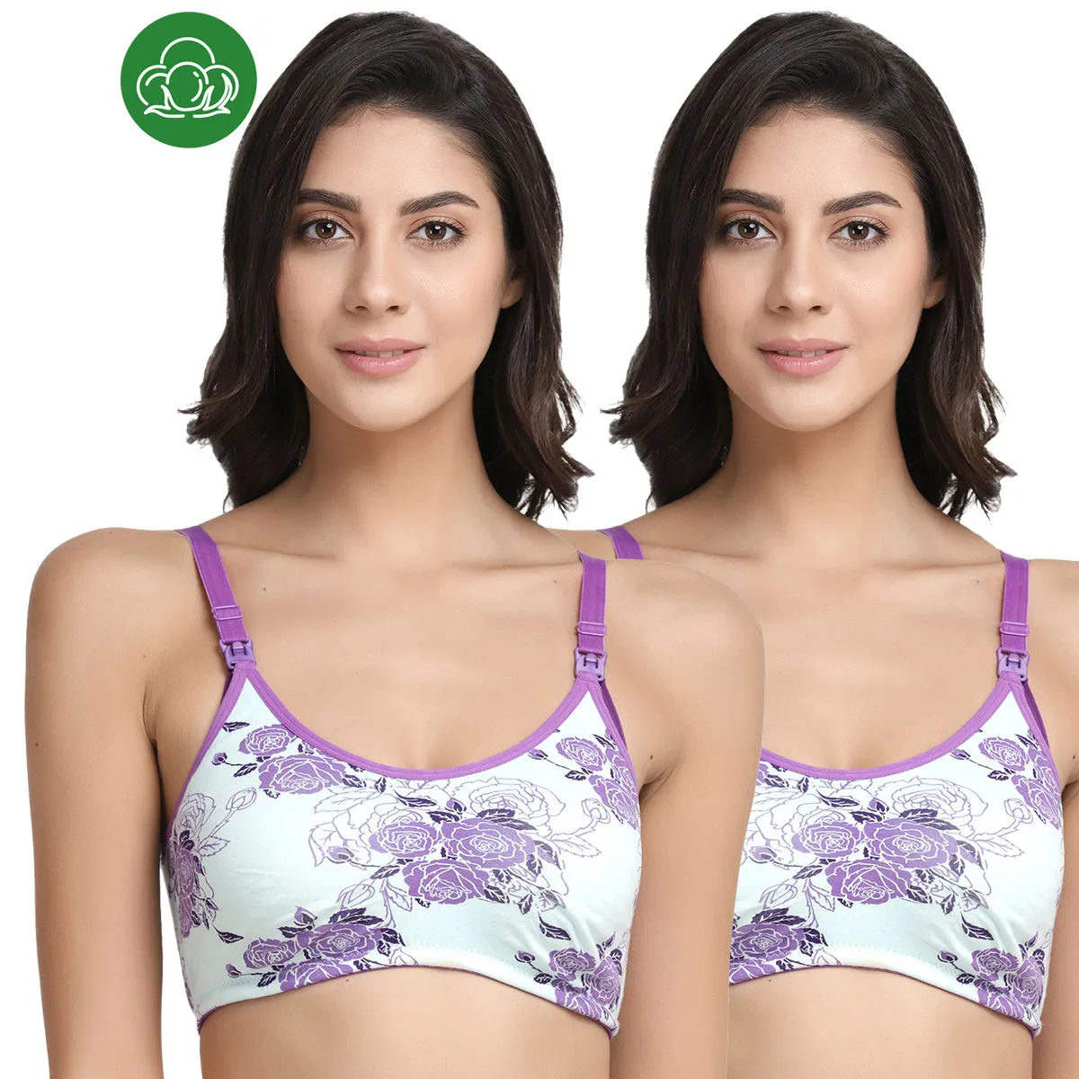 Inner Sense Organic Antimicrobial Soft Nursing Bra Combo of 2 - Purple (38D)