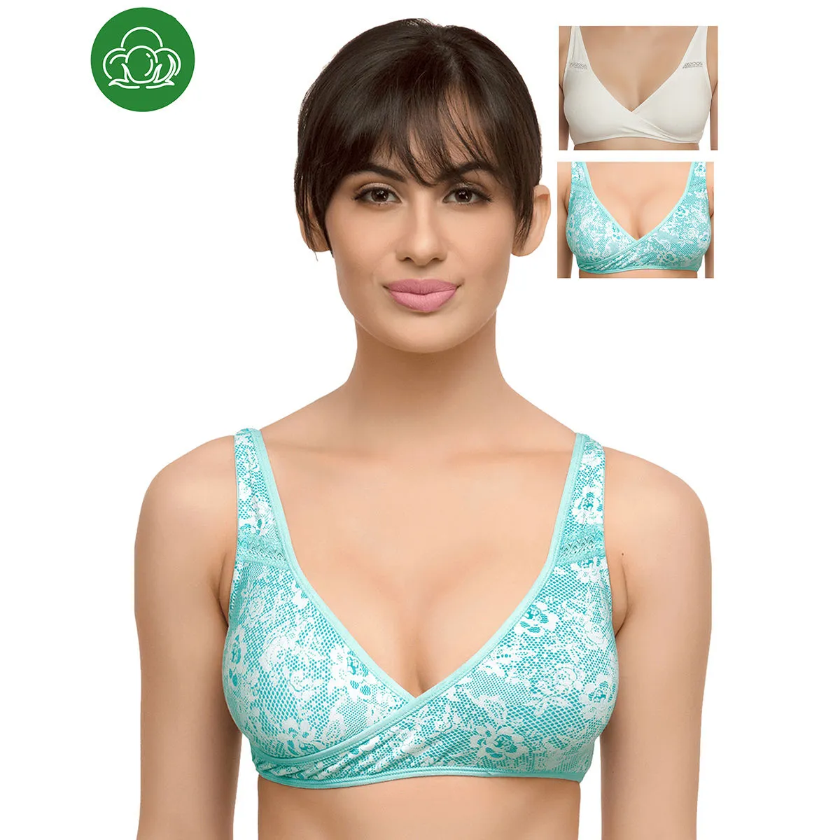 Inner Sense Organic Antimicrobial Sleeping/Feeding Bra Pack of 3 - Multi-Color (38B)