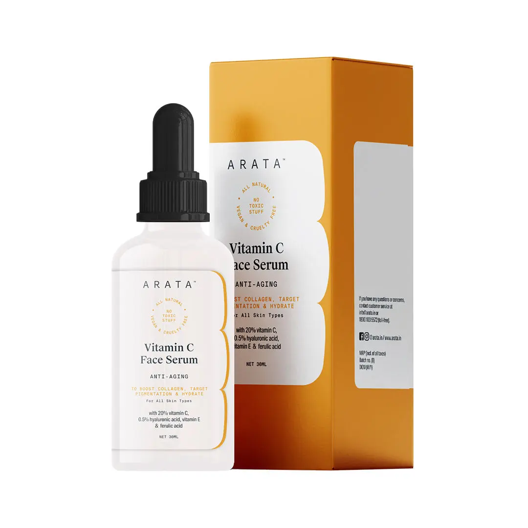 Arata Vitamin C Face Serum For Glowing Skin (30 ML) | Anti-Aging, Boosts Collagen & Targets Pigmentation | All Skin Types | All-Natural, Vegan & Cruelty-Free