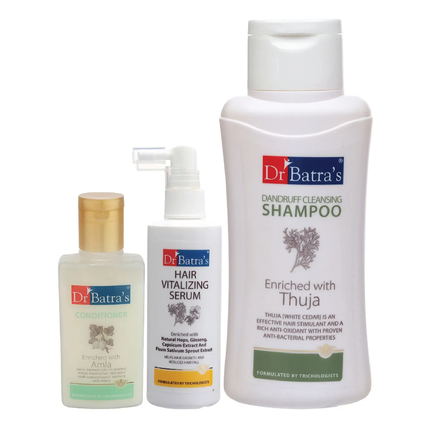 Dr Batra's Hair Vitalizing Serum 125 ml, Conditioner - 100 ml and Dandruff Cleansing Shampoo - 500 ml