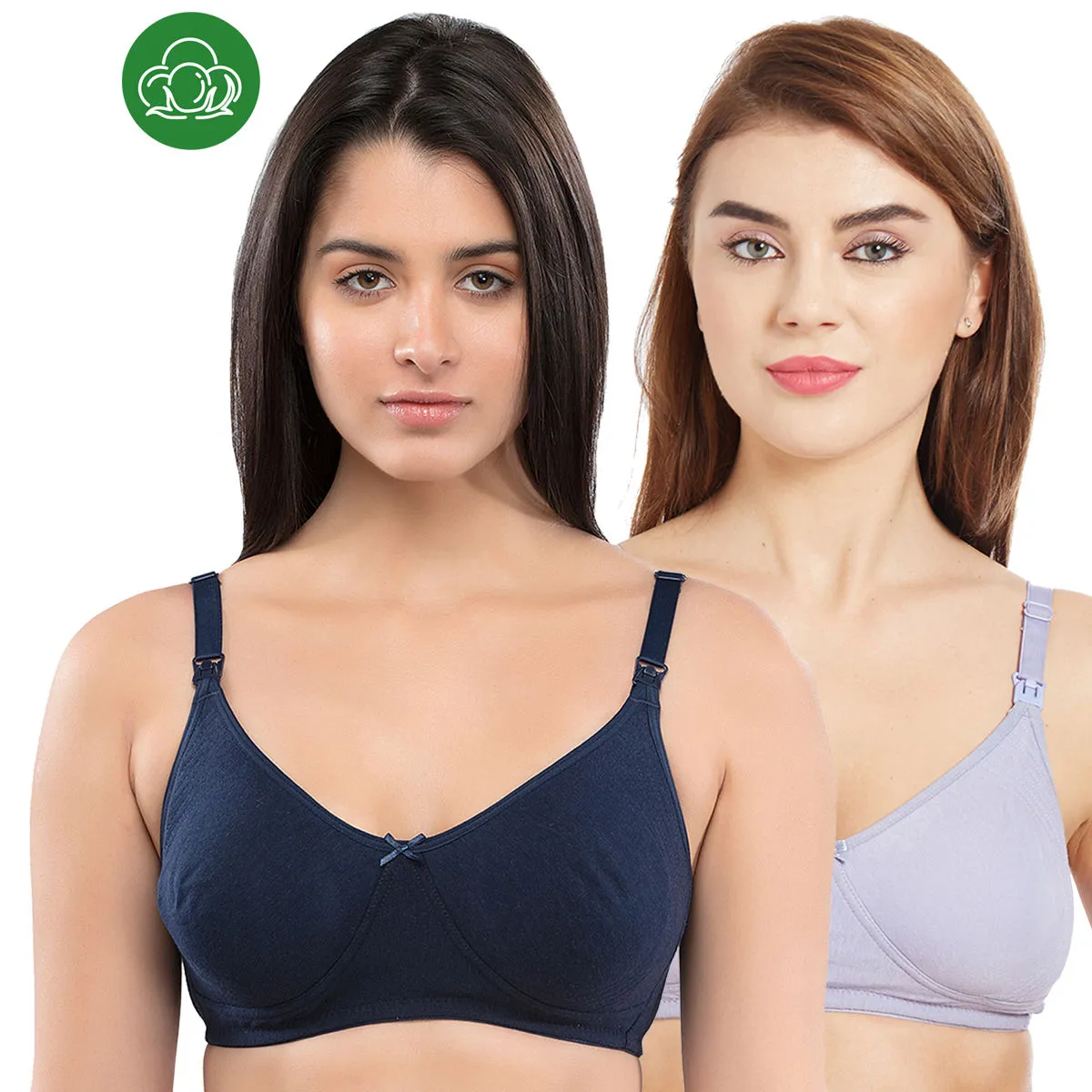 Inner Sense Organic Cotton Antimicrobial Nursing Bra Pack of 2 - Multi-Color (42B)