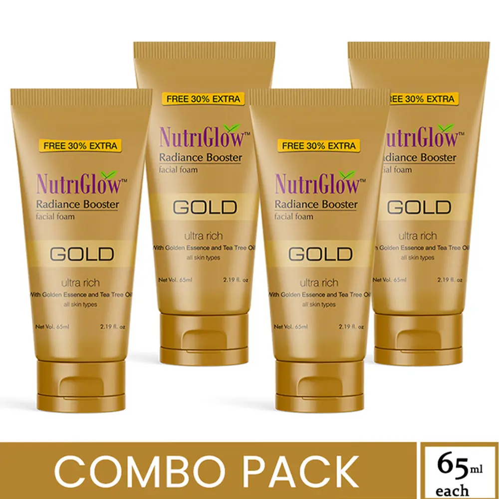 NutriGlow Set of 4 Gold Radiance Booster Facial Foam With Gold Essence & Kesar Extracts, 65ml each