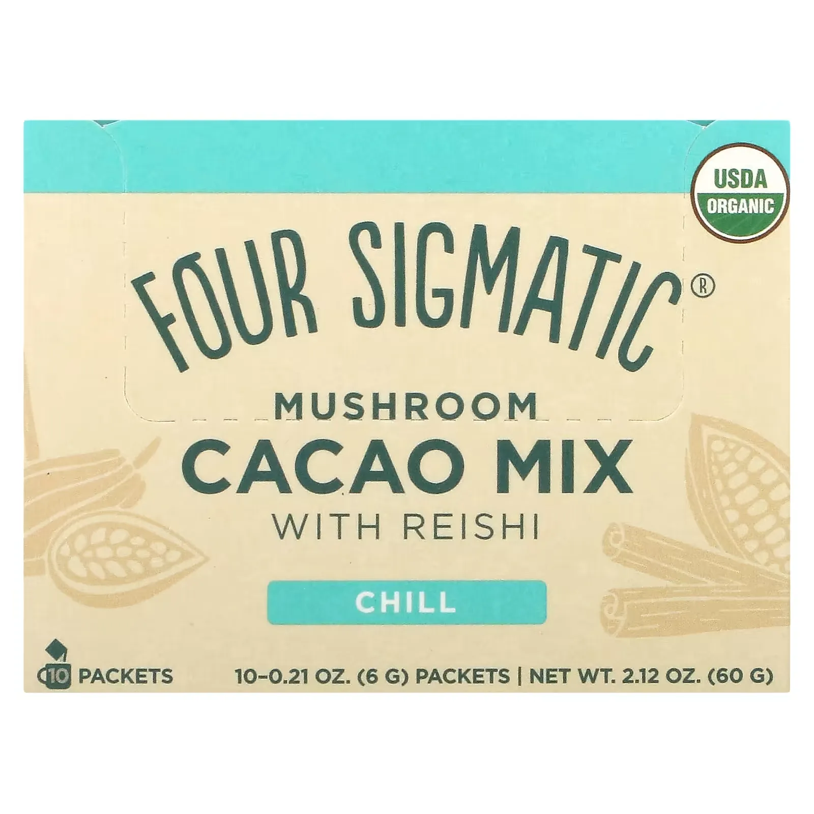 Mushroom Cacao Mix with Reishi, 10 Packets, 0.21 oz (6 g) Each