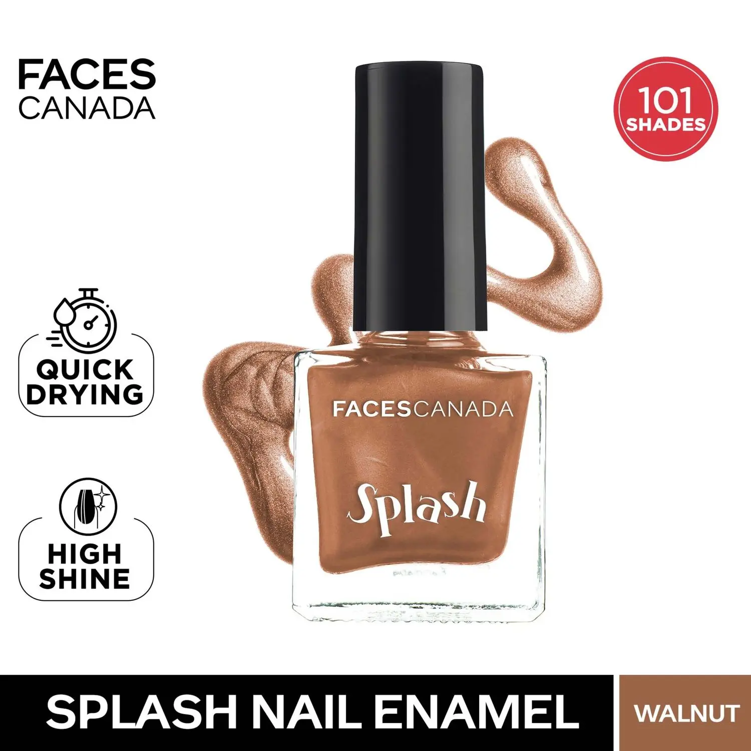 Faces Canada Splash Nail Enamel | Fast Dry | High Shine | Long Lasting | No Chip Formula | No Harmful Chemicals | Shade - Walnut 8ml