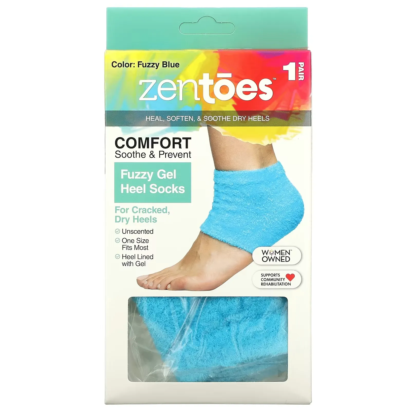 Fuzzy Gel Heel Socks, Fuzzy Blue, 1 Pair