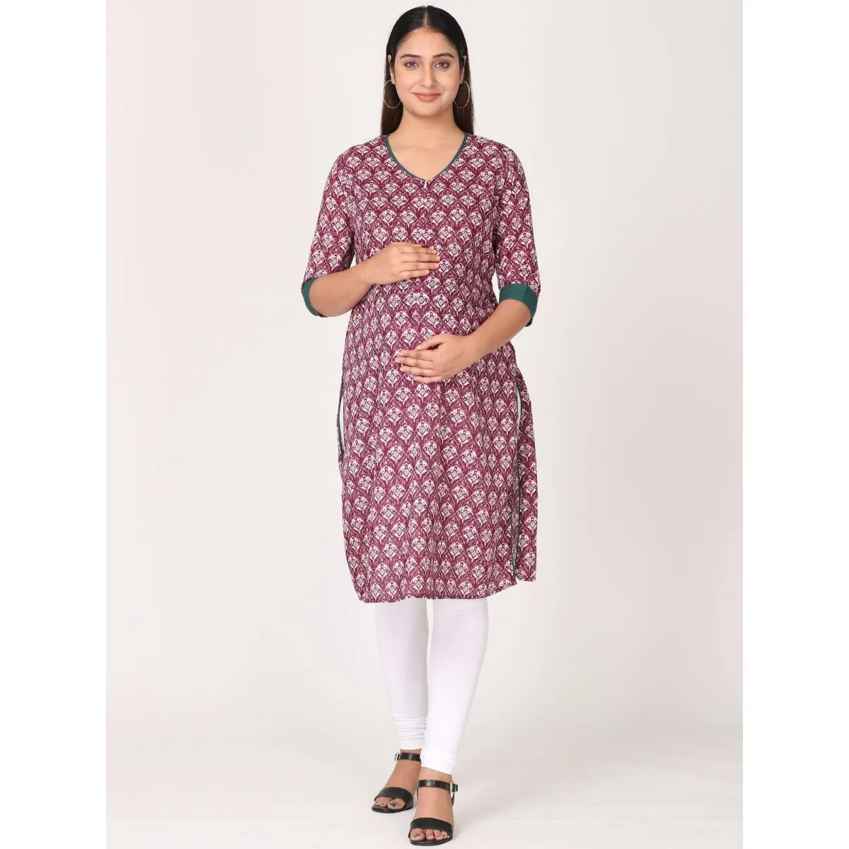 Morph Maternity Feeding Kurta With Vertical Nursing - Magenta (XXL)