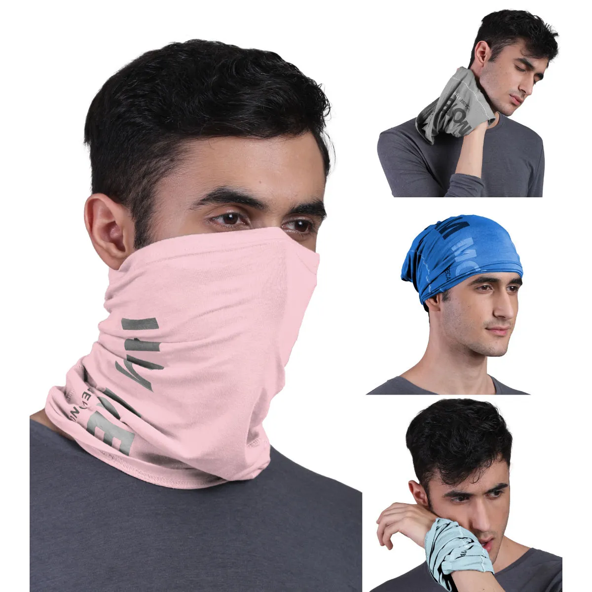 FREECULTR Unisex Printed Bamboo Bandana Anti Microbial Multipurpose Cloth Face Mask (pack Of 4)