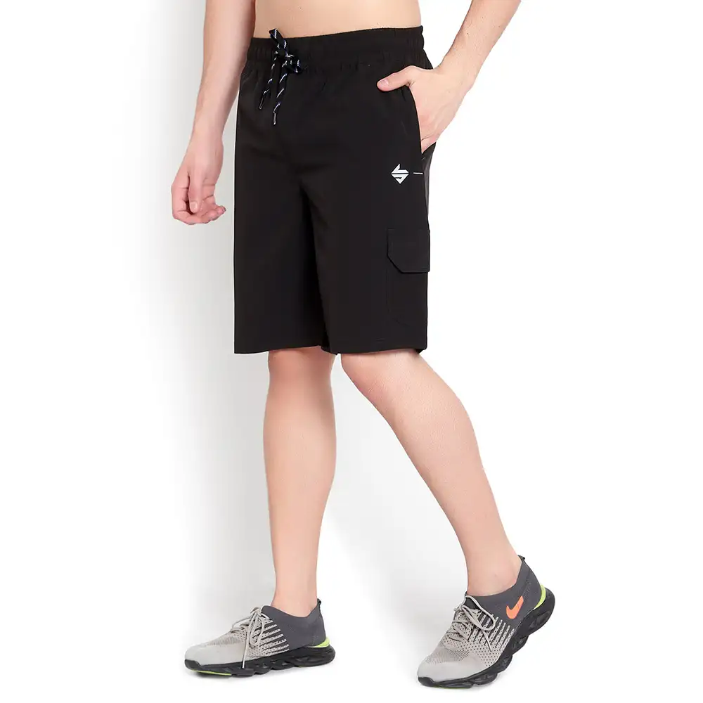 John Ally Dry-Fit Gym Workout Shorts with Zipper Pockets & Cargo Deep Pockets,  Large  Jet Black