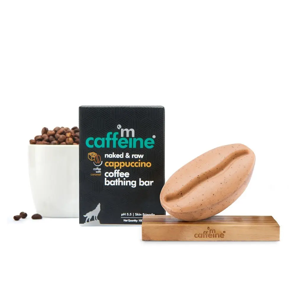 mCaffeine Cappuccino Bathing Bar (100gm) for Skin Polishing and Moisturizing | pH 5.5 Skin Friendly Soap with Coffee, Caramel and Almond Milk | 100% Vegan Daily-Use Bathing Bar