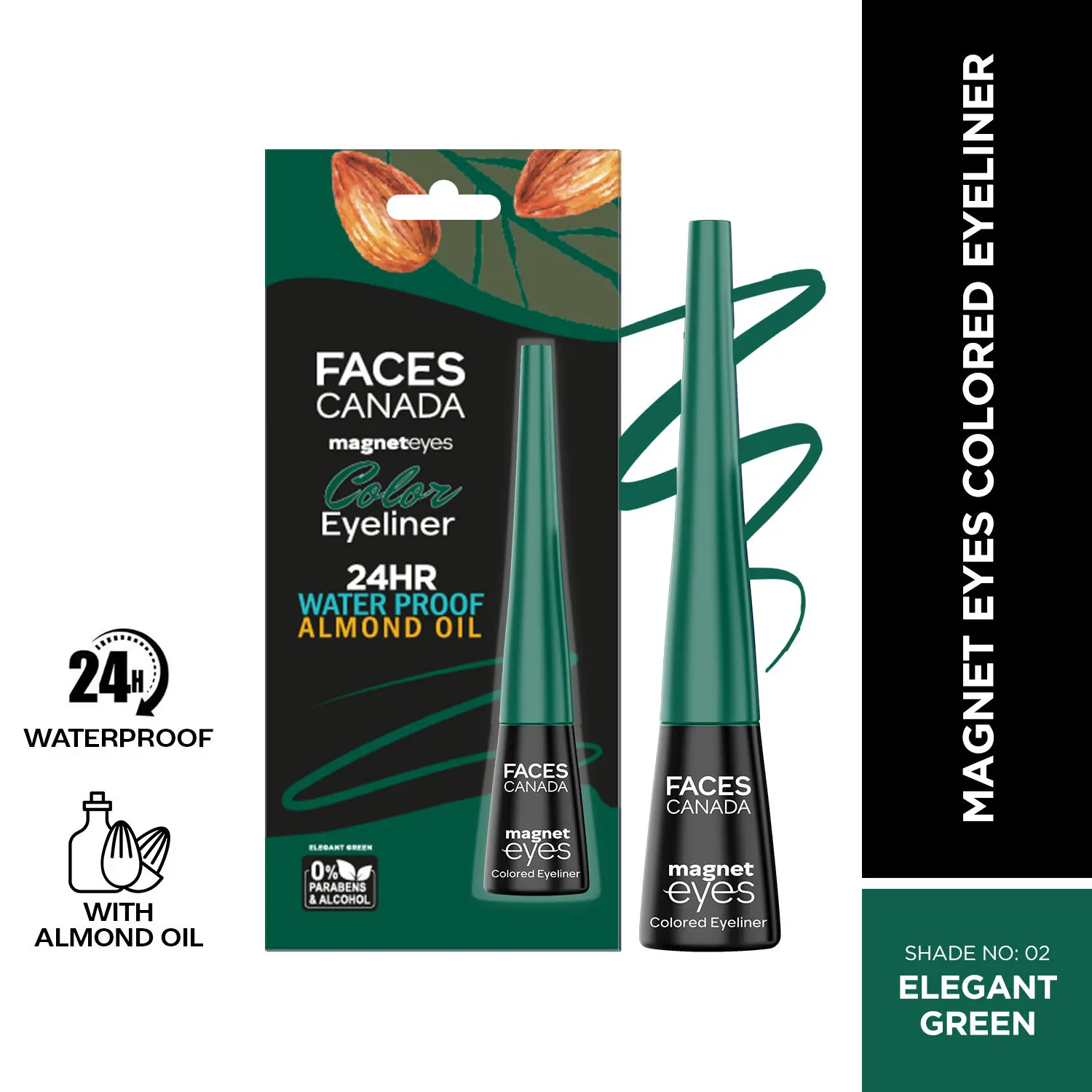 FACES CANADA Magneteyes Colored Eyeliner Elegant Green 02 4 ml I Precise Application I Glossy Finish I Long-lasting I Smudge-proof I Almond Extract I Vitamin E I Intense Color Payoff I Mineral-Oil free I Cruelty-free