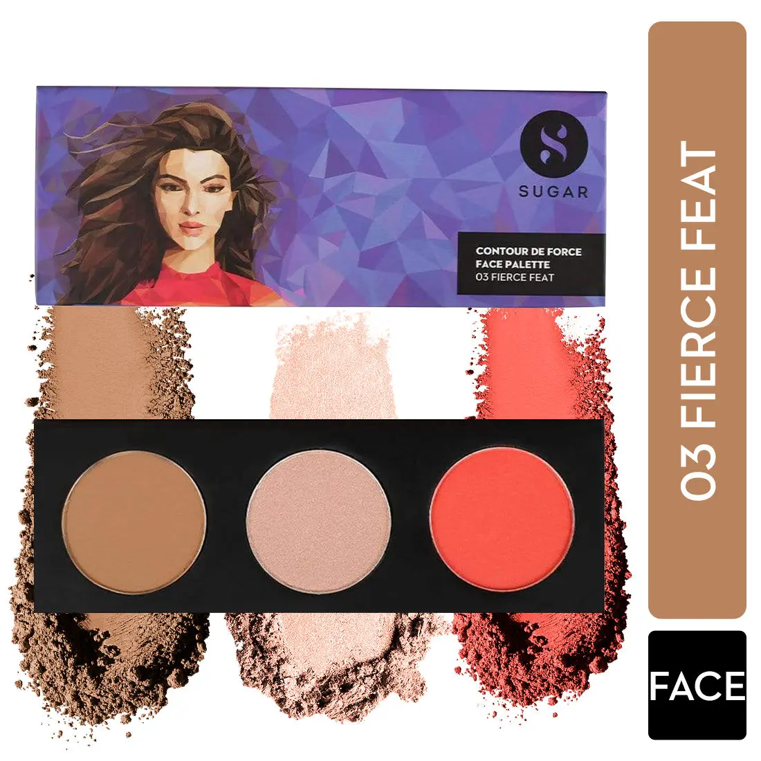 SUGAR Cosmetics - Contour De Force - Face Palette with Lightweight Blush, Highlighter And Bronzer - 03 Fierce Feat - Long Lasting Contour Blush Palette