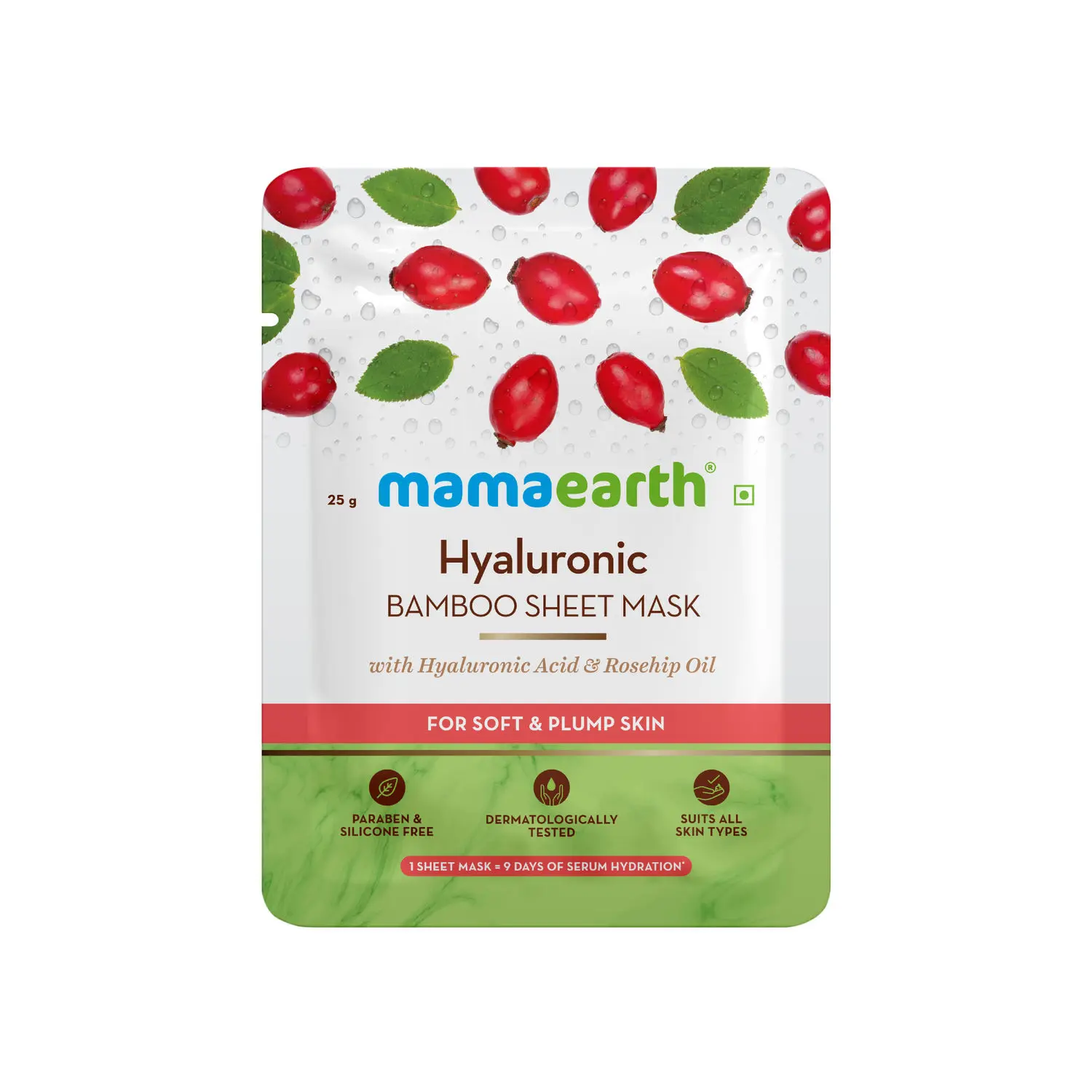 Mamaearth Hyaluronic Bamboo Sheet Mask with Rosehip Oil for Soft & Plump Skin (25 g)