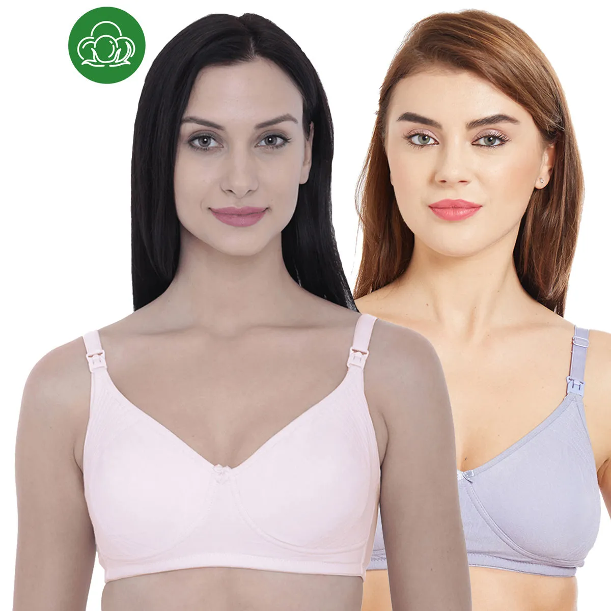 Inner Sense Organic Cotton Antimicrobial Nursing Bra Pack of 2 - Multi-Color (40B)