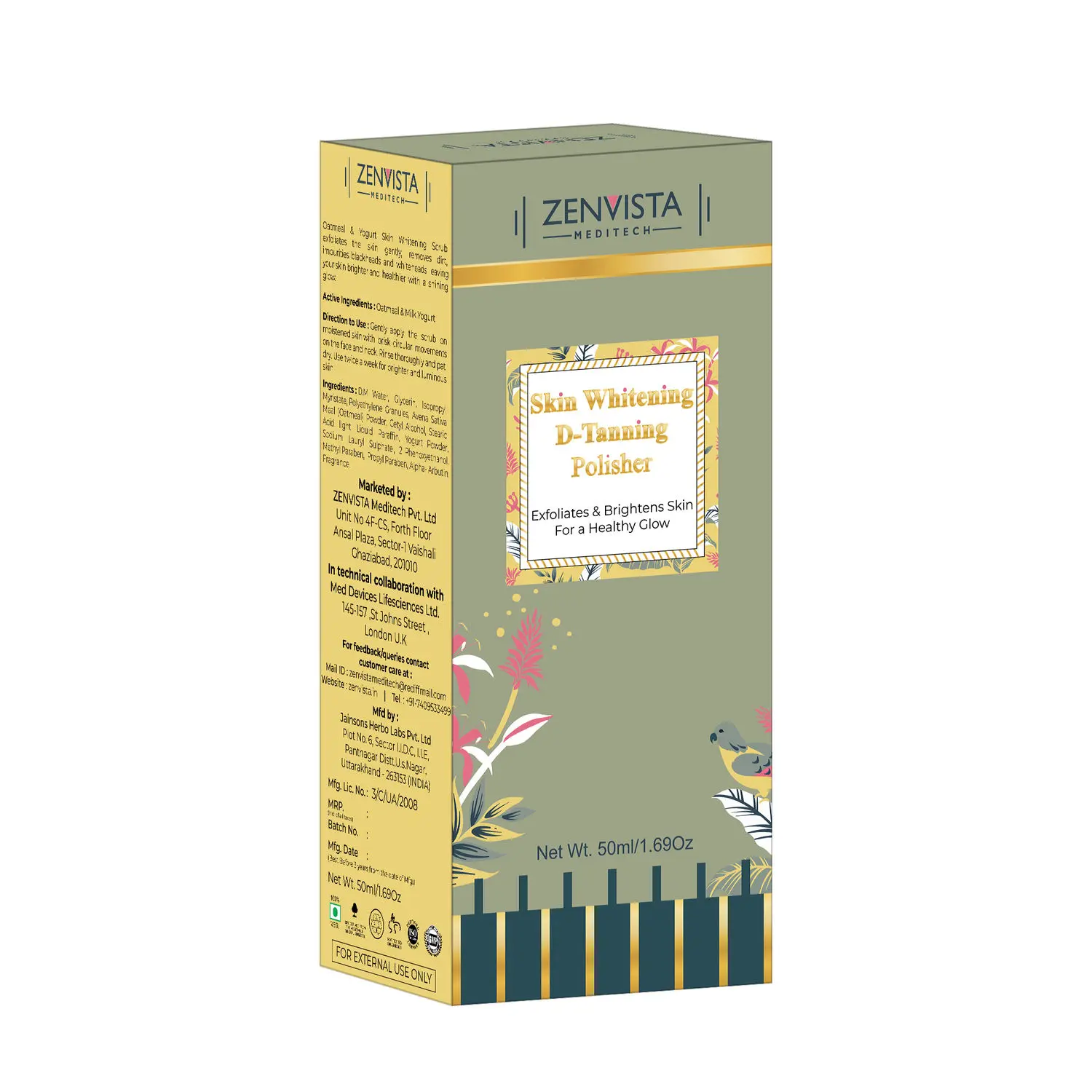 Zenvista Meditech Skin Whitening D-Tanning Polisher Skin Exfoliates White Glow Skin Whitening, (50 ml)