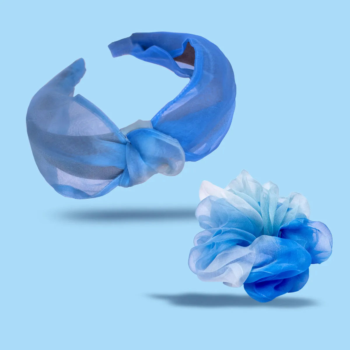 Hair Drama Co. Shaded Blue Organza Headband & Scrunchie Set