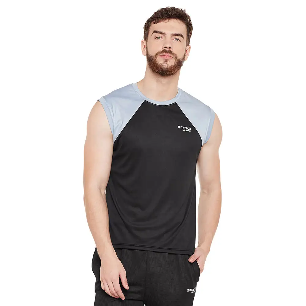 Masch Sports Mens Regular Fit Polyester Active T Shirt (MSTS1017 SLCS BG),  Black and Grey  Medium