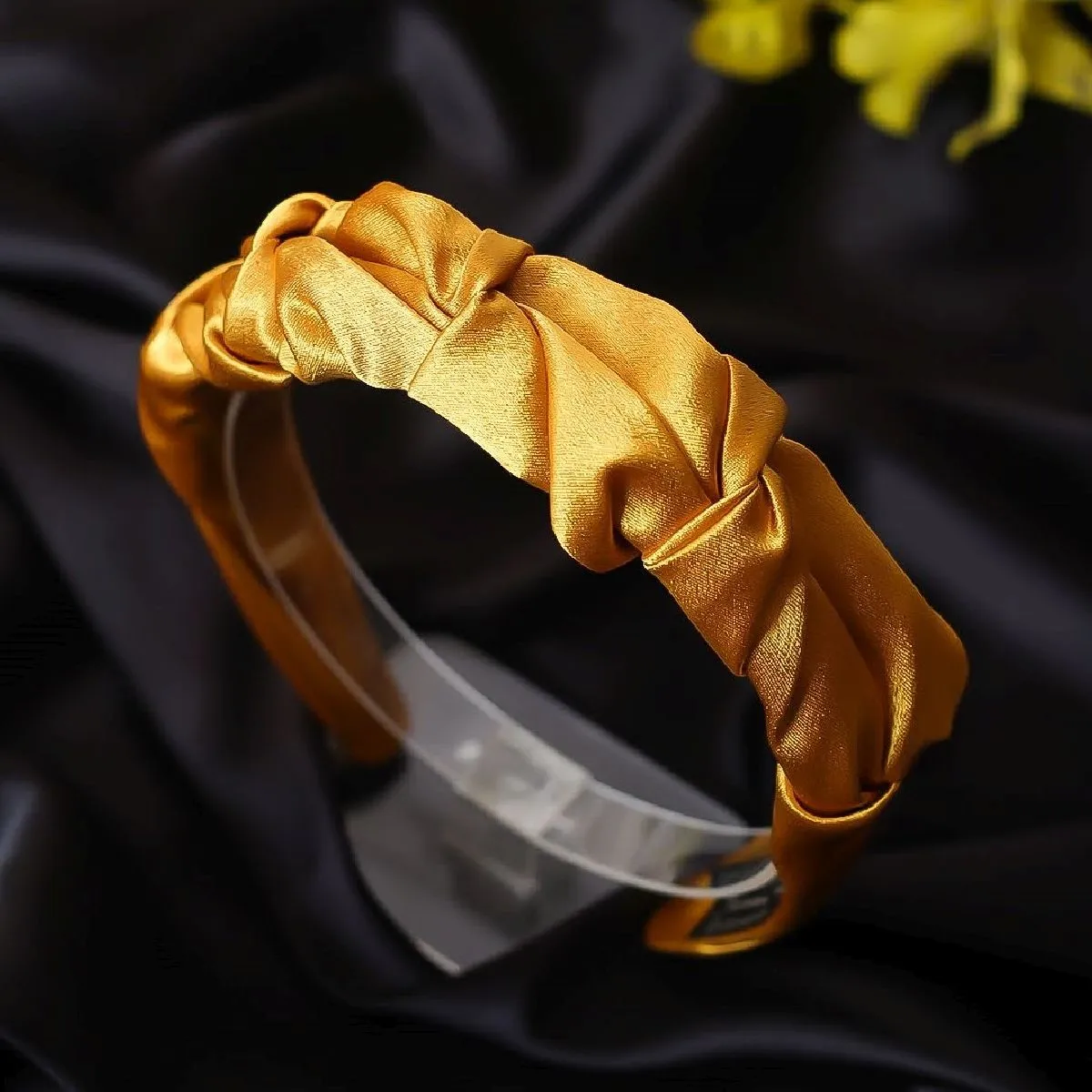 Bellofox Satin Crinkles Headband Flat Band For Women (Yellow)