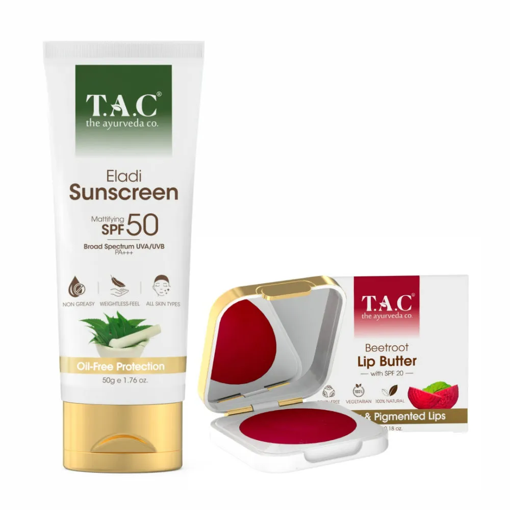 TAC - The Ayurveda Co. SPF 50 Sunscreen For Anti Tan & Beetroot Lip Balm With SPF 20