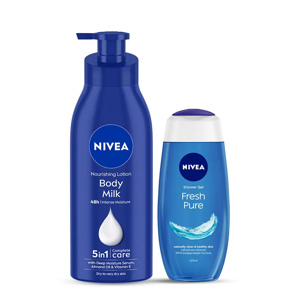 Nivea Nourishing lotion Body Milk (400 ml) NIVEA Fresh Pure Shower Gel (125 ml)(Pack of 2)