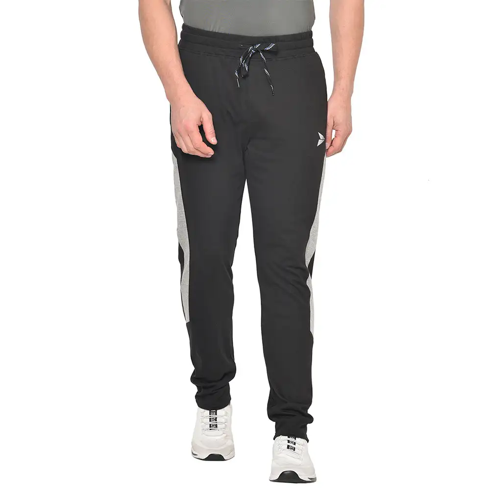 Fitinc Side Striped Cotton Trackpant with Both Side Zipper Pockets,  Black  Large