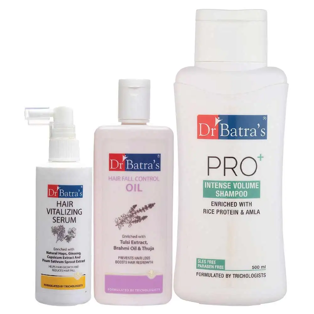 Dr Batra's Hair Vitalizing Serum, Pro+ Intense Volume Shampoo - 500 ml & Hair Fall Control Oil - 200 ml Combo,  3 Piece(s)/Pack  Hair Care