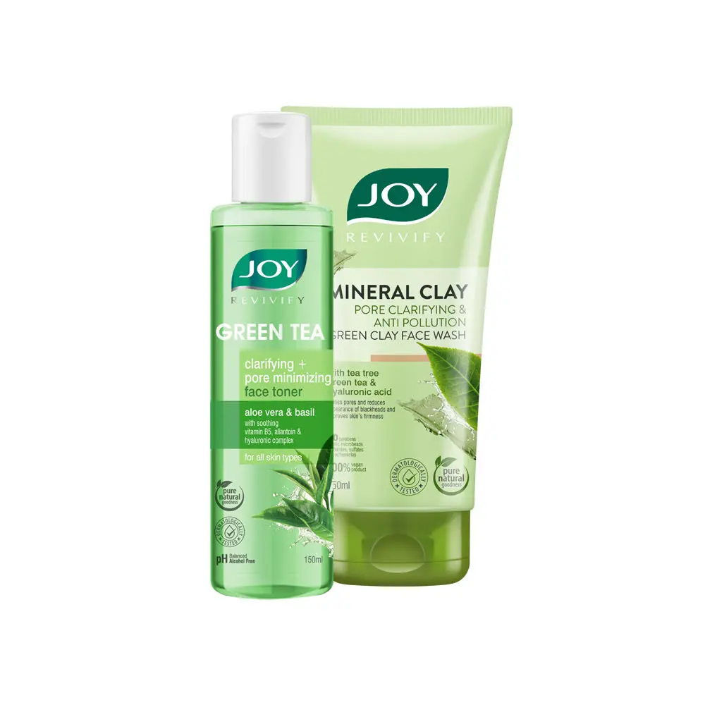 Joy Revivify Green Tea Face Toner 150ml & Revivify Mineral Clay Anti-Pollution Green Clay Face Wash 150ml (Combo Pack)