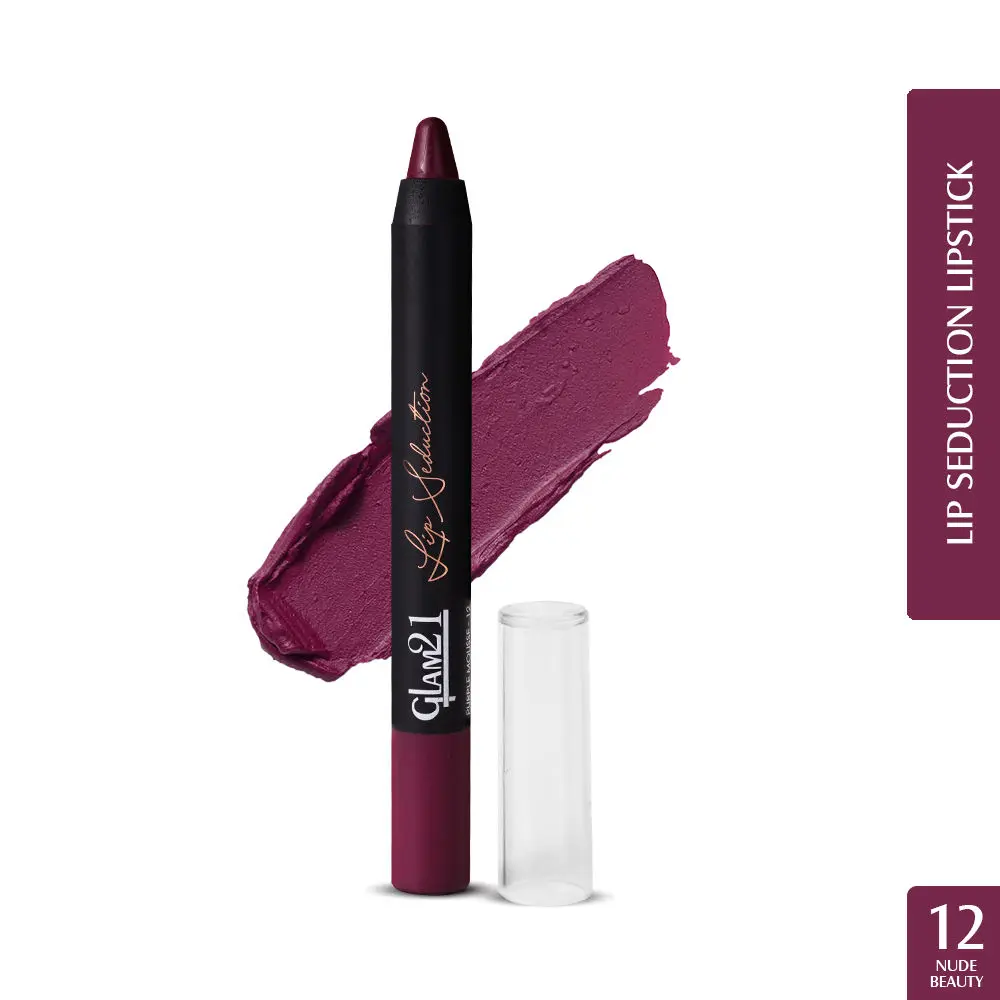 Glam21 Lip Seduction Non- Transfer Crayon Lipstick| Lightweight & Longlasting|Creamy Matte Formula - 2.8gm|Purple Mousse|12